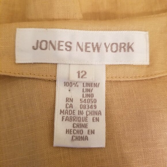 Jones New York 12 Goldenrod Yellow Linen Smocked Top Lightweight Natural Fibers - Picture 3 of 6